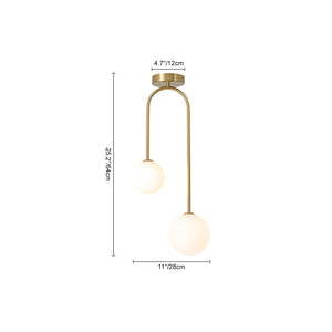 Funky Goose Arm 2-Light Offset Frosted Glass Globe Ceiling Fixture