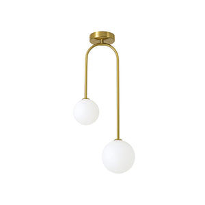 Funky Goose Arm 2-Light Offset Frosted Glass Globe Ceiling Fixture