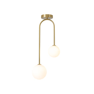 Funky Goose Arm 2-Light Offset Frosted Glass Globe Ceiling Fixture