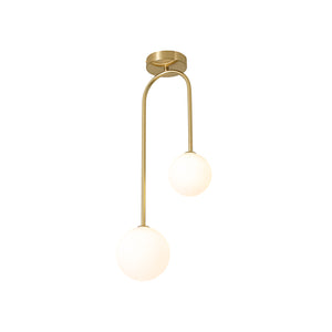 Funky Goose Arm 2-Light Offset Frosted Glass Globe Ceiling Fixture