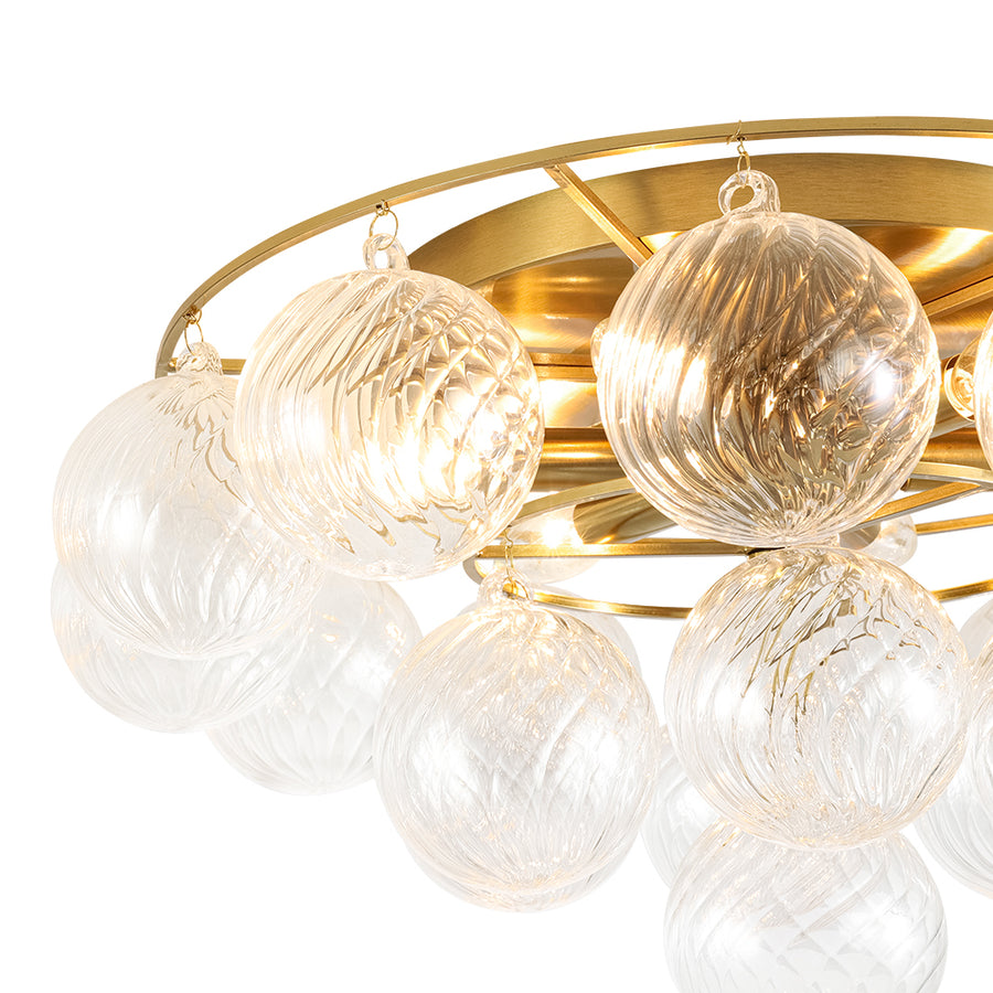 Cluster Ribbed Glass Bubble Round Tiered Semi Flush Chandelier