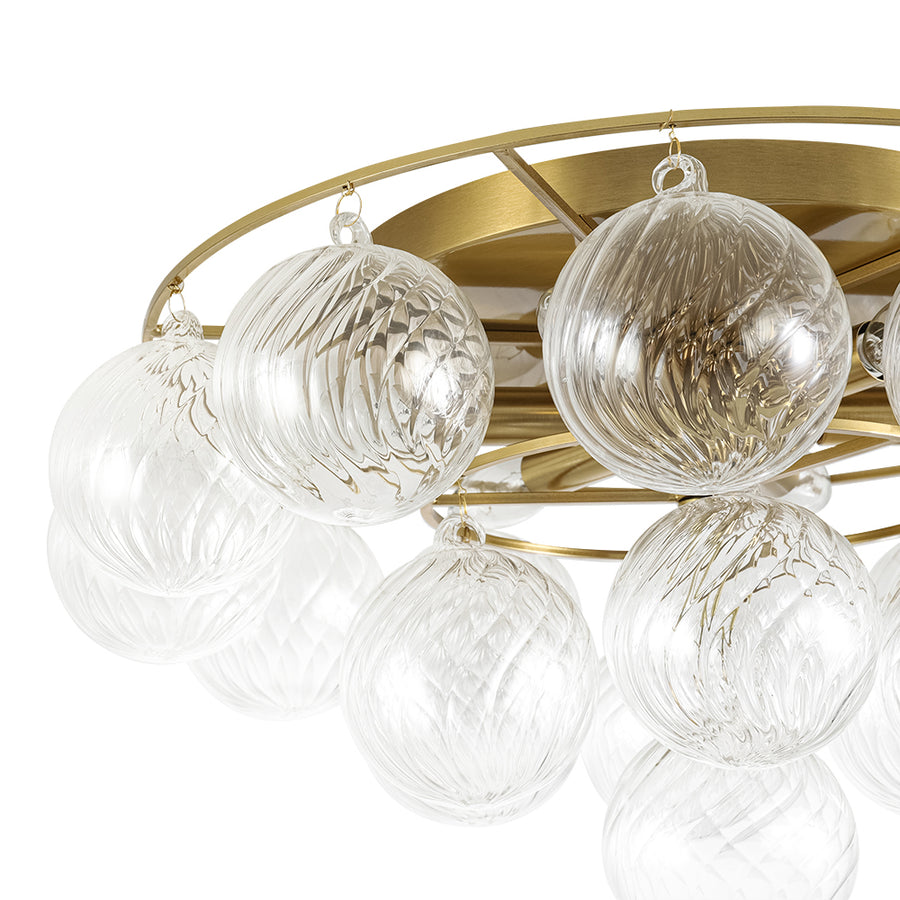 Cluster Ribbed Glass Bubble Round Tiered Semi Flush Chandelier