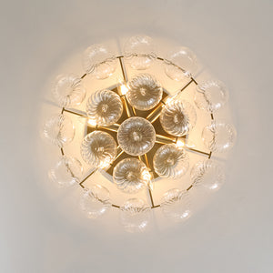 Cluster Ribbed Glass Bubble Round Tiered Semi Flush Chandelier