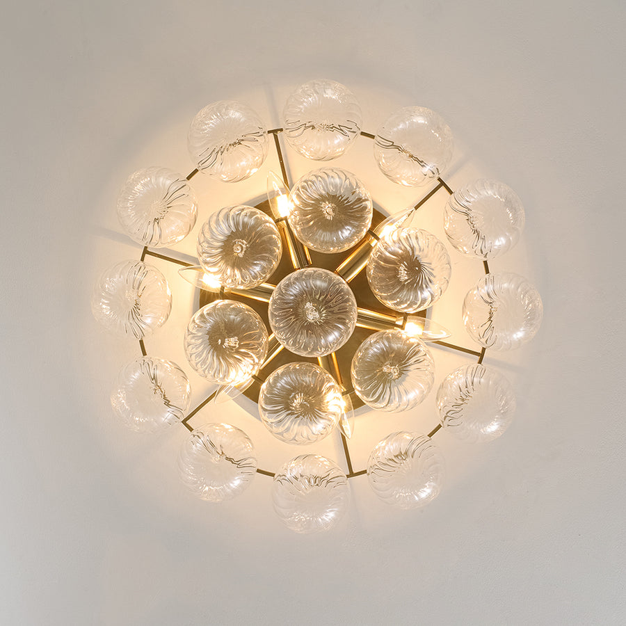 Cluster Ribbed Glass Bubble Round Tiered Semi Flush Chandelier