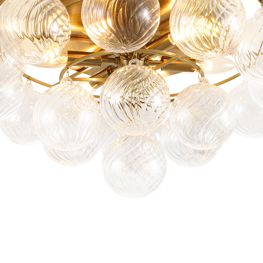 Cluster Ribbed Glass Bubble Round Tiered Semi Flush Chandelier