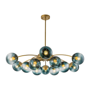 Glam Bloom 12-Light Blue Glass Bubble Semi Flush Chandelier