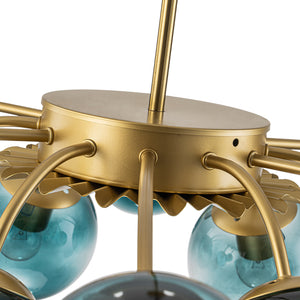 Glam Bloom 12-Light Blue Glass Bubble Semi Flush Chandelier