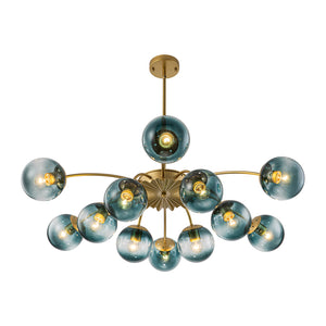 Glam Bloom 12-Light Blue Glass Bubble Semi Flush Chandelier