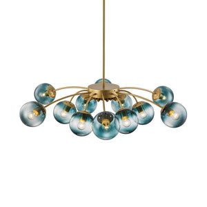 Glam Bloom 12-Light Blue Glass Bubble Semi Flush Chandelier