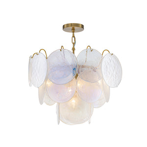 Glam White Iridescent Swirl Glass Round Tiered Chandelier
