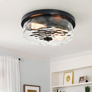Hammered Glass Flush Mount Ceiling Light