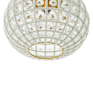 French Antique Brass Crystal Globe Cage Semi Flush Mount