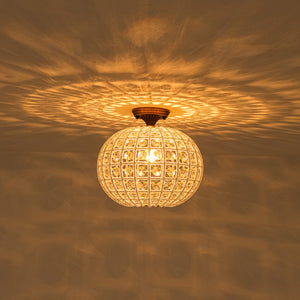 French Antique Brass Crystal Globe Cage Semi Flush Mount