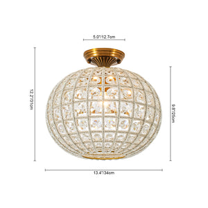 French Antique Brass Crystal Globe Cage Semi Flush Mount