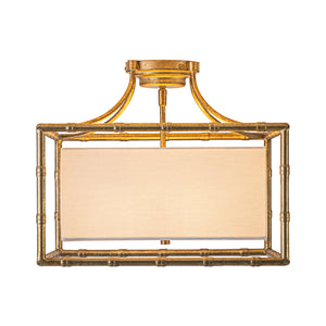 Layered Bamboo Square Cage Fabric Semi Flush Mount