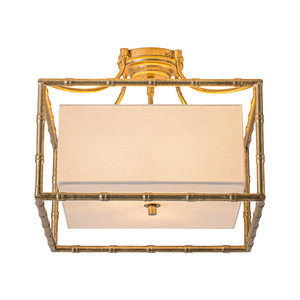 Layered Bamboo Square Cage Fabric Semi Flush Mount