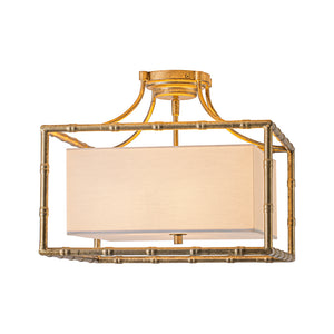 Layered Bamboo Square Cage Fabric Semi Flush Mount