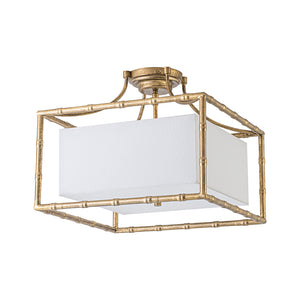 Layered Bamboo Square Cage Fabric Semi Flush Mount
