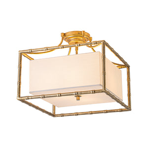 Layered Bamboo Square Cage Fabric Semi Flush Mount