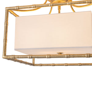 Layered Bamboo Square Cage Fabric Semi Flush Mount