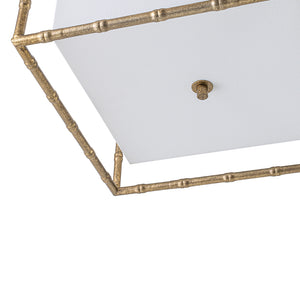Layered Bamboo Square Cage Fabric Semi Flush Mount