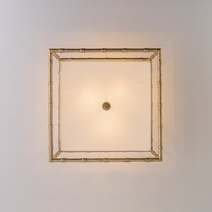 Layered Bamboo Square Cage Fabric Semi Flush Mount
