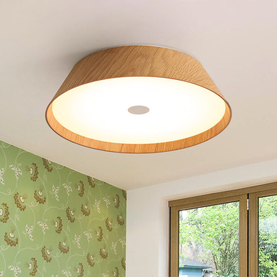 Farmhouse Wood Grain Dimmable LED Round Flush Mount Light