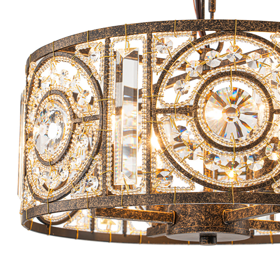 Luxe Moroccan Antique Crystal Drum Cage Chandelier