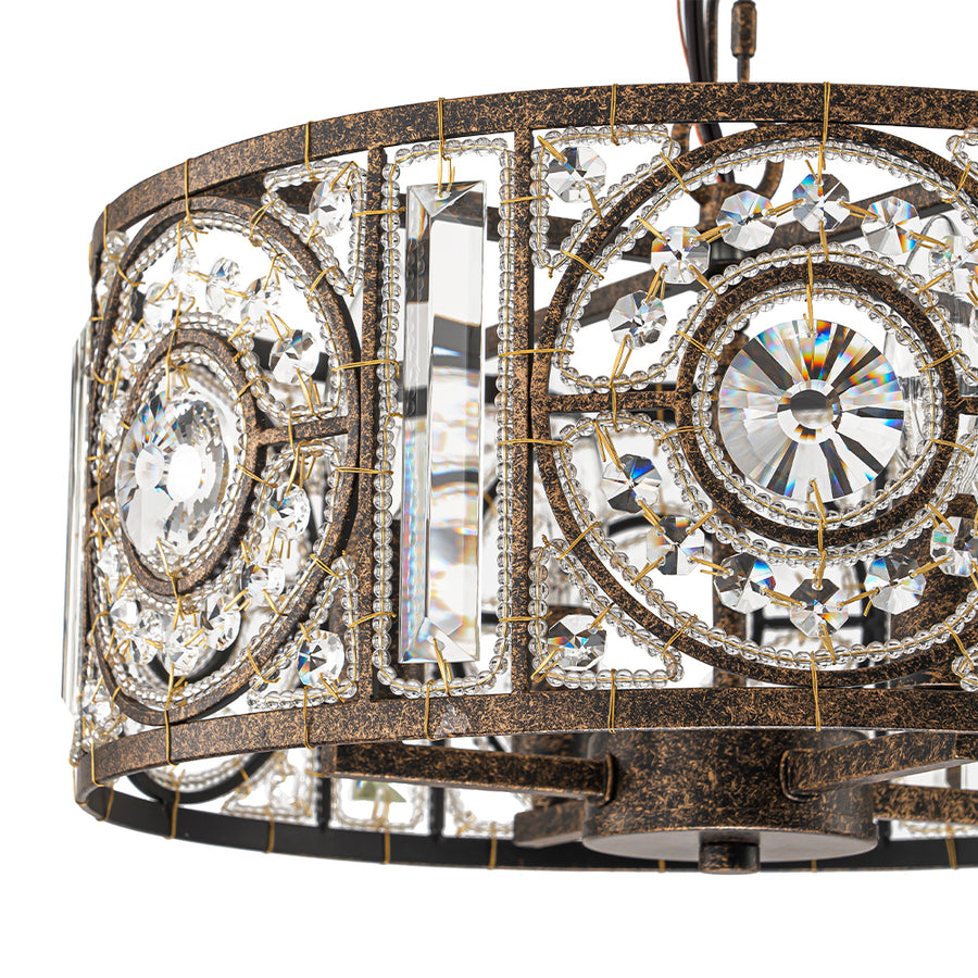 Luxe Moroccan Antique Crystal Drum Cage Chandelier