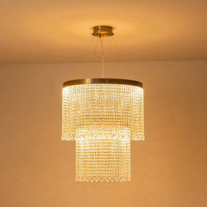 Luxury 2-Tier LED Cascade Crystal Round Chandelier