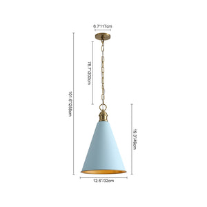 Macaron Brass Baby Blue 1-Light Iron Conical Kitchen Pendant