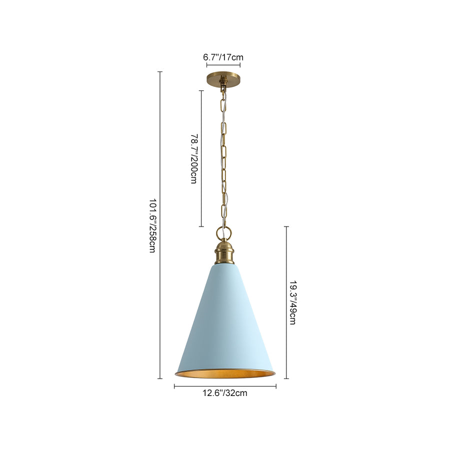 Macaron Brass Baby Blue 1-Light Iron Conical Kitchen Pendant
