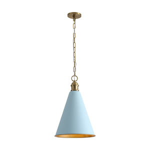 Macaron Brass Baby Blue 1-Light Iron Conical Kitchen Pendant