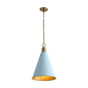 Macaron Brass Baby Blue 1-Light Iron Conical Kitchen Pendant