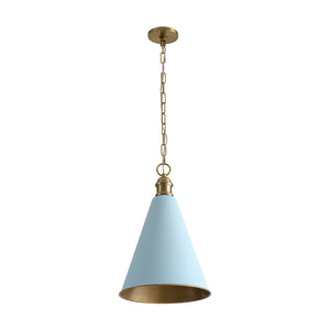 Macaron Brass Baby Blue 1-Light Iron Conical Kitchen Pendant