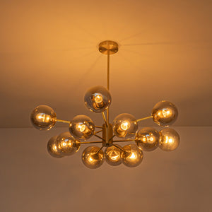 Mid-Century 12-Light Smoked Glass Globe Tiered Sputnik Chandelier