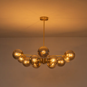 Mid-Century 12-Light Smoked Glass Globe Tiered Sputnik Chandelier