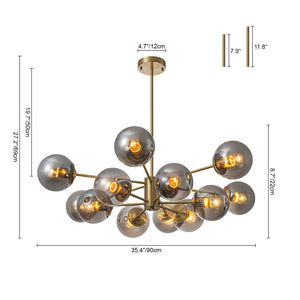 Mid-Century 12-Light Smoked Glass Globe Tiered Sputnik Chandelier