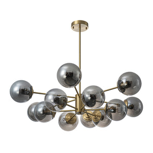 Mid-Century 12-Light Smoked Glass Globe Tiered Sputnik Chandelier
