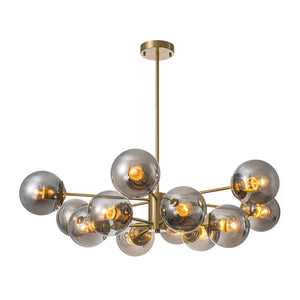 Mid-Century 12-Light Smoked Glass Globe Tiered Sputnik Chandelier