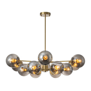 Mid-Century 12-Light Smoked Glass Globe Tiered Sputnik Chandelier