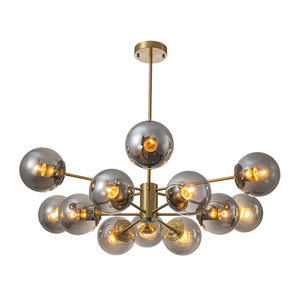 Mid-Century 12-Light Smoked Glass Globe Tiered Sputnik Chandelier