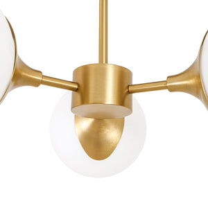 Mid-Century Brass 3-Light Opal Glass Globe Semi Flush Mount