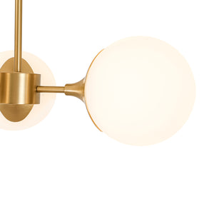 Mid-Century Brass 3-Light Opal Glass Globe Semi Flush Mount
