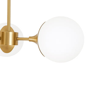 Mid-Century Brass 3-Light Opal Glass Globe Semi Flush Mount