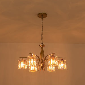 Glam Brass Faceted Crystal 6-Light Semi Flush Chandelier