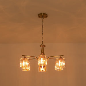Glam Brass Faceted Crystal 6-Light Semi Flush Chandelier