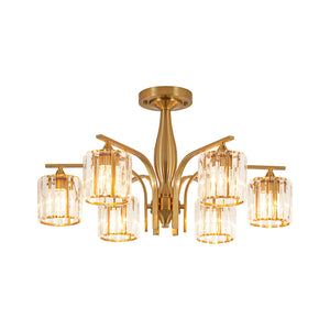 Glam Brass Faceted Crystal 6-Light Semi Flush Chandelier