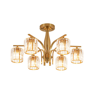Glam Brass Faceted Crystal 6-Light Semi Flush Chandelier