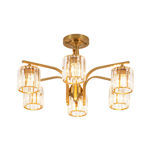 Glam Brass Faceted Crystal 6-Light Semi Flush Chandelier